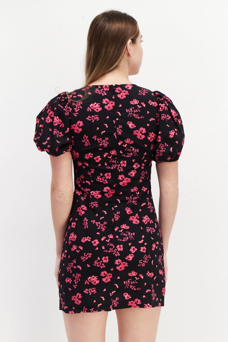 Miss Selfridge Women Petite Floral Pattern Mini Dress, Black - Image 4